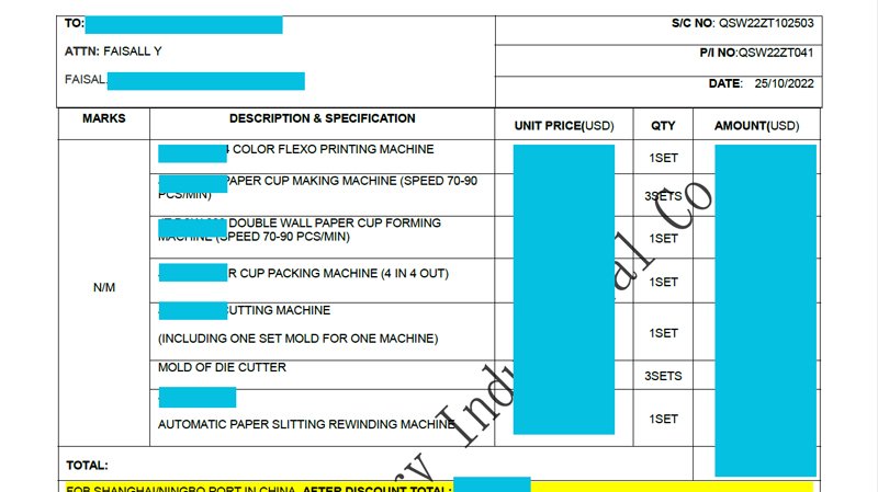 New paper cup production line order